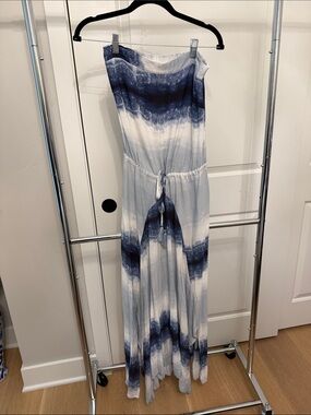 Vici Blue and White Strapless Tie-Dye Maxi Dress